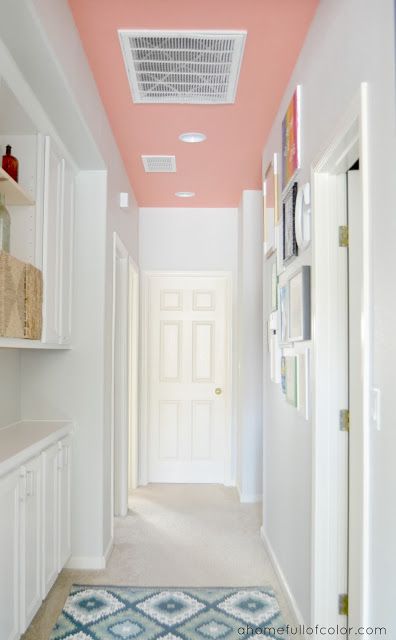 Painted Ceiling Ideas | How to Paint a Ceiling | Tips for Painting a Ceiling | Painting a Ceiling a Color Behr Dolphin Fin, Dolphin Fin, Ceiling Painting, Long Hallway, Colored Ceiling, Painted Ceiling, The Ceiling, Wall Color, Ceiling Design