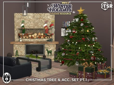 The Sims Resource - Christmas Tree & Acc. Set PT.1 Sims 4 Christmas Cc Decor, Sims 4 Christmas Tree, Snow Ornaments, Deer Ornament, Tinsel Garland, Christmas Tree Set, Snowman Tree, Princess Core, Sims 4 Cc Furniture