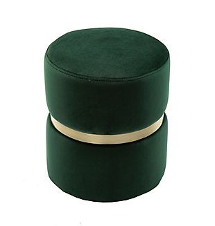 TOV Yamma Ottoman | Ashley Furniture HomeStore Green Velvet Ottoman, Glam Design, Round Footstool, Tov Furniture, Velvet Ottoman, Bob's Discount Furniture, Ottoman Bed, Small Tray, Round Ottoman