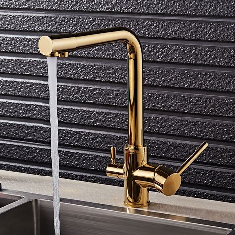 Gold Kitchen Faucet, Single Hole Kitchen Faucet, Drinking Water Filter, Black Kitchen Faucets, Kitchen Mixer Taps, Gold Kitchen, Bath Faucet, Kitchen Mixer, Classic Kitchens