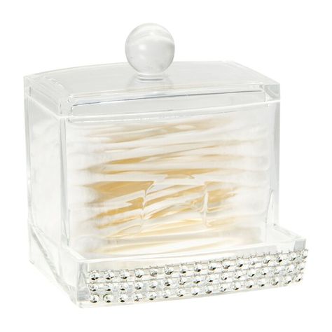 Rebrilliant Cotton Swab Box & Reviews | Wayfair Q Tips, Q Tip Holder, Bathroom Canisters, Bathroom Tumbler, Plastic Canisters, Karim Rashid, Chrome Bathroom, Q Tip, Cotton Balls