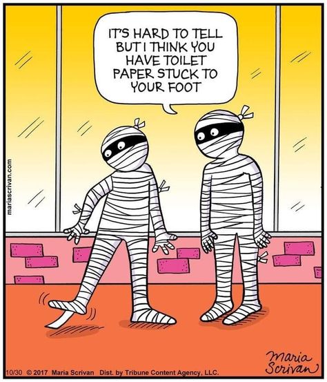 Toilet paper stuck to your foot Funny Paranormal, Halloween Funnies, Halloween Comics, Friday Funnies, Creepy Funny, Strip Art, Goofy Things, Halloween Comic, Halloween Humor