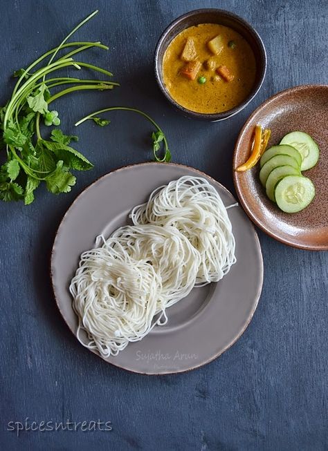 Spices and Treats: Idiyappam | String hoppers | Breakfast special Indian Noodles, Easy Home Recipes, Breakfast Specials, Naan Recipe, Food Art Photography, Big Breakfast, Quick And Easy Appetizers, Food Photography Inspiration, Clean Cooking