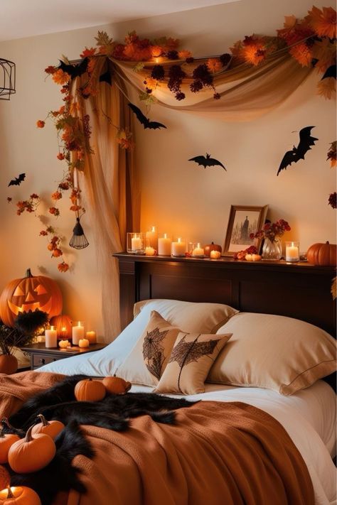 Halloween Aesthetic Bedroom, Witchy Homes, Fall Astethic, Halloween Astethic, Halloween Themed Bedroom, Halloween Bedroom Aesthetic, Halloween Living Room Decor, Tennessee Outfits, 2024 Bedroom