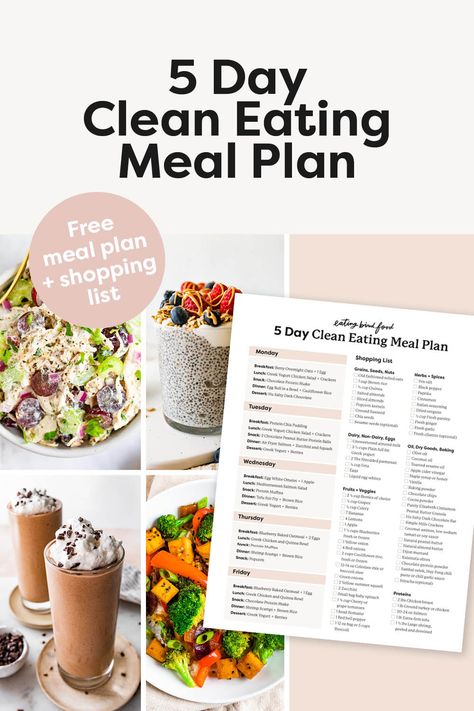 Start Eating Healthy, 5 Day Meal Plan, Greek Yogurt Chicken Salad, Yogurt Chicken Salad, Food Shopping List, Protein Dinner, Protein Lunch, Printable Shopping List, Peanut Butter Granola