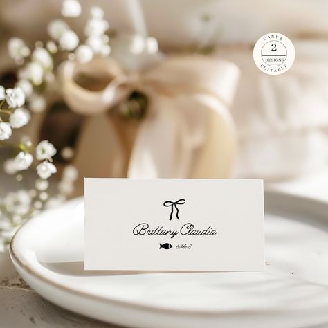 Hand Drawn Place Card, Place Cards Border, Place Card with Meal Option Template, Wedding Place Cards With Meal Choice, Meal Icons, PC01 by LoveStoryCoDesign on Etsy Place Cards With Meal Choice, Handwritten Place Cards, Bow Theme, Place Cards Wedding, Wedding Announcement, Paper Place, Template Wedding, Contemporary Wedding, Wedding Bows