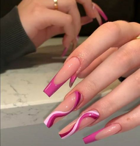 Long coffin nails wit pink design Fuchsia Acrylic Nails, Pink Ballerina Nails Long, Dark Pink Nails Ideas, Barbie Pink Acrylic Nails Designs, Dark Pink Acrylic Nails, Hot Pink Acrylic Nails Coffin, Dark Brown Nails Acrylic, Dark Pink Nails Acrylic, Dark Pink Nails Designs