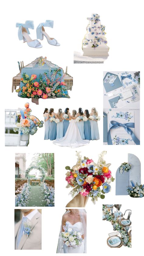 Summer Blue Wedding Colors, Periwinkle Blue Wedding Theme, Blue Wedding Mood Board, Sky Blue Wedding Theme, Coastal Theme Wedding, Periwinkle Blue Wedding, Light Blue Wedding Colors, Sky Blue Wedding, Blue Wedding Theme