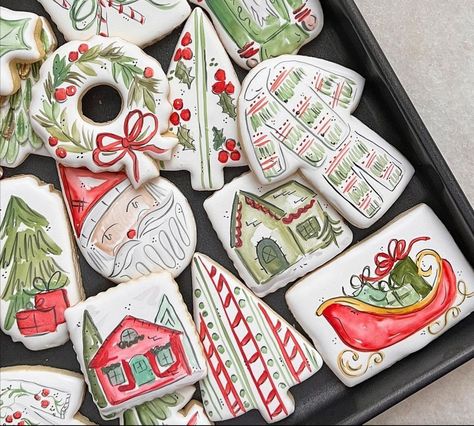 Hand Painted Cookies Christmas, Hand Painted Christmas Cookies, Painted Christmas Cookies, Watercolor Sugar Cookies, Watercolor Christmas Cookies, Cookie Painting, Painted Sugar Cookies, Watercolor Cookies, Painted Cookies