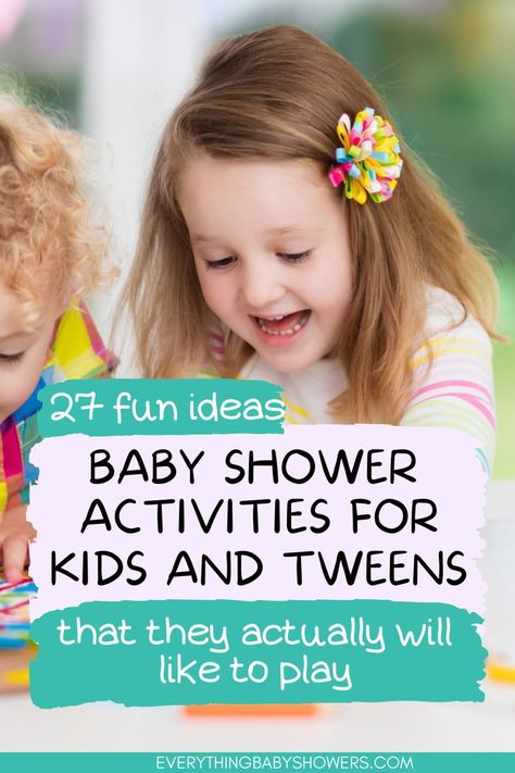 kids coloring with text that reads baby shower activities kids Family Time Activities, Easy Baby Shower, Budget Baby Shower, Baby Shower Crafts, Baby Bingo, Simple Baby Shower, Fun Baby, Baby Shower Activities, Baby Shower Fun