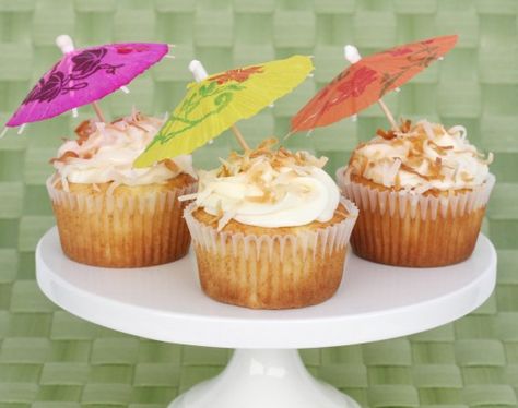 Pina Colada Cupcake Recipe-These cupcakes never let me down. So moist  and full of flavor, they're always a hit. Hawaiian Cupcakes, Pina Colada Cupcakes, Coconut Cream Cheese Frosting, Vanilla Cream Cheese Frosting, Cream Cheese Frosting Recipe, Birthday Desserts, Dessert Display, Baking Cupcakes, Frosting Recipes