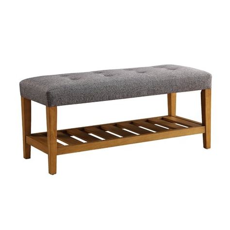 Customer Image Zoomed Grey Benches, Slatted Shelves, Wood Storage Bench, Fabric Bench, Oak Bench, Upholstered Storage Bench, Acme Furniture, Bench With Shoe Storage, Upholstered Storage