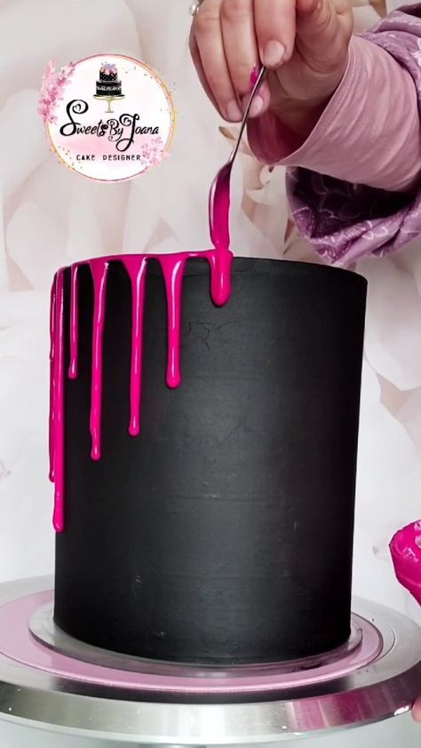 Hot Pink Birthday Cake, Buttercream Drip, Hot Pink Cakes, Hot Pink Birthday, Pink Buttercream, 6th Birthday Cakes, 2 Tier Cake, Pink Birthday Cakes, Pink Icing