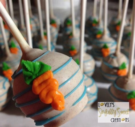 Peter Rabbit Carrot Cake Pops Peter Rabbit Cake Pops, Rabbit Cake Pops, Carrot Cake Pops, Holiday Themed Desserts, Valentine Cake Pop, Peter Rabbit Cake, Rabbit Treats, Peter Rabbit Birthday, Rabbit Birthday