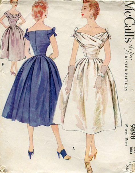 1950s Off Shoulder Full Skirt Cocktail Dress- short wedding dress 50s Cocktail Dress 1950s Fashion, 1950s Satin Dress, 1950s Off The Shoulder Dress, 50s Cocktail Dress, Cocktail Pattern, 1950s Cocktail Dress, Vintage Cocktail Dress, Cocktail Dress Short, Xmas Dress