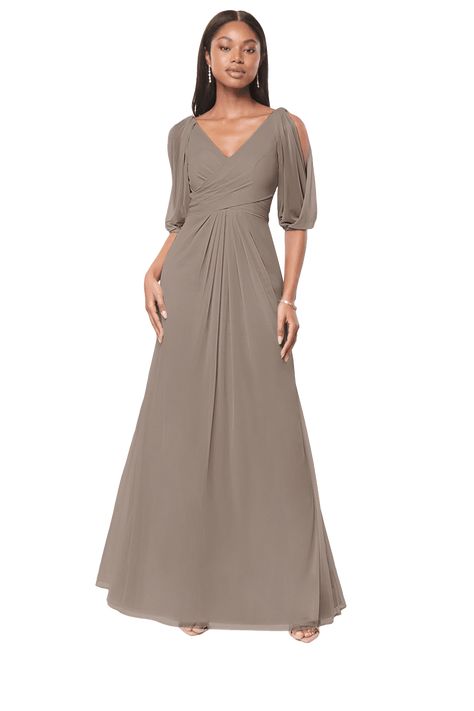 Neutral Mother Of The Bride Dresses, Taupe Mother Of The Groom Dresses, Taupe Mother Of The Bride Dresses, Taupe Dress Outfit Wedding, Greek Fairy, Taupe Gown, Mother Of Groom Outfits, Taupe Bridesmaid, Mother Of The Bride Plus Size