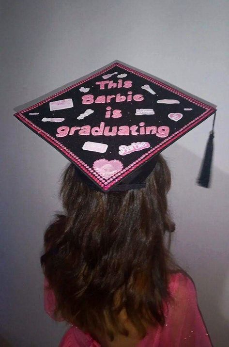 barbie grad cap / barbie graduation aesthetic with references from: barbie movie, snsd (girls' generation), frozen, guitar, aurora aksnes, kdrama Mean Girls Grad Cap, Graduation Cap Designs Barbie, Barbie Grad Cap, Bratz Graduation Cap, Mean Girls Graduation Cap, Movie Graduation Cap, Aesthetic Graduation Caps, Barbie Graduation Cap, First Generation Graduation Cap