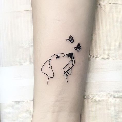 Dog Rip Tattoo, Dog With Butterfly On Nose Tattoo, Dog Passing Tattoo, Rip Dog Tattoos, Dog Nose Tattoo, Bella Tattoo, Tattoo Perro, Pet Portrait Tattoos, Paw Tattoos