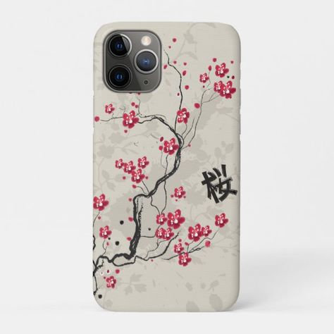 Cherry Blossoms Illustration, Iphone Case Collection, Phone Cover Design, Cherry Blossom Art, Collage Phone Case, Japanese Kanji, Sakura Cherry Blossom, Blossoms Art, Iphone Style