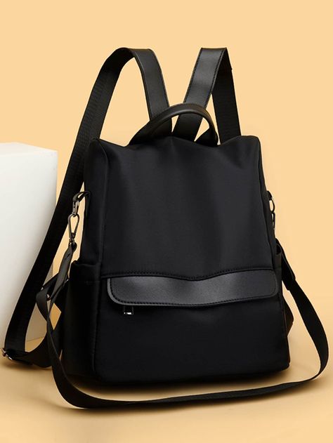 Black Fashionable   Nylon Plain Classic Backpack Embellished   Women Bags Elegant Backpack For Work, Backbag Women, Elegant Backpack, Mochila Jeans, Elegant Backpacks, Minimalist Bags, Backpack Art, Modern Backpack, Backpack Design