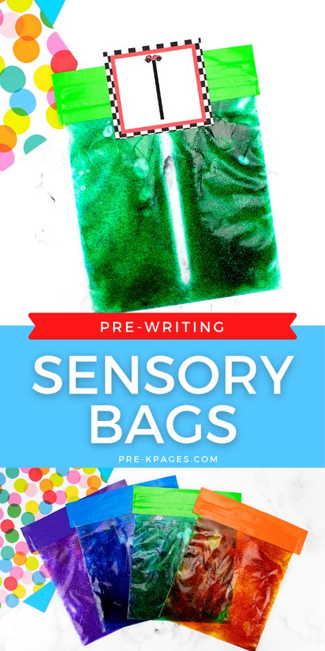 Sensory Lesson Plans Preschool, Writing Sensory Bags, Sensory Teaching Ideas, Pre K Sped Activities, Letter Sensory Bags, Sensory Bags For Kindergarten, Writing Trays Preschool, Gluing Practice Preschool, Pre Writing Strokes Activities