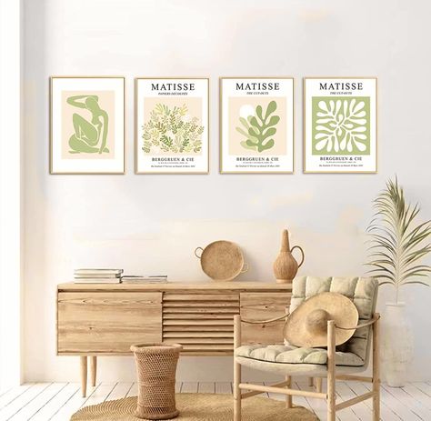 Posters For Bedroom Aesthetic, Sage Green Prints, Art Prints Living Room, Wall Art Prints Living Room, Posters For Bedroom, Green Prints, Matisse Wall Art, Matisse Cutouts, Sage Green Walls