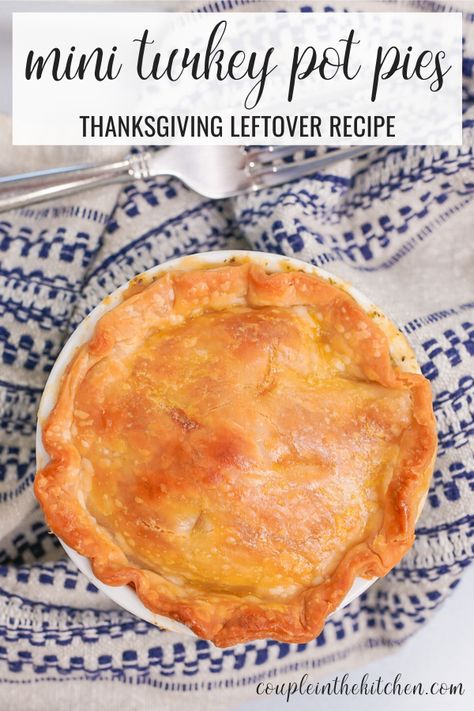 T﻿hese leftover turkey mini pot pies are the best way to use up your Thanksgiving leftovers. It's warm, cozy, with lots of pie crust! Leftover Turkey Mini Pot Pie, Turkey Pot Pie Individual, Mini Turkey Pot Pie Recipe Easy, Turkey Pot Pie With Puff Pastry, Individual Turkey Pot Pies, Leftover Thanksgiving Feast Mini Pies, Mini Turkey Pot Pie, Turkey Pot Pie Recipe Easy, Mini Turkey Pot Pies