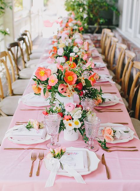 Floral baby shower inspiration to help you plan the perfect spring party for a mom-to-be! #babyshower #floralshower #showerinspiration | https://www.roseclearfield.com Pink Bridal Shower Tablescape, Mom To Be Party Ideas, Baby In Bloom Shower Ideas Bright Colors, Bright Floral Baby Shower Ideas, Pink Floral Table Setting, Floral Shower Ideas, Simple Floral Baby Shower Ideas, Pink Floral Bridal Shower Decor, Floral Bridal Shower Table Decor