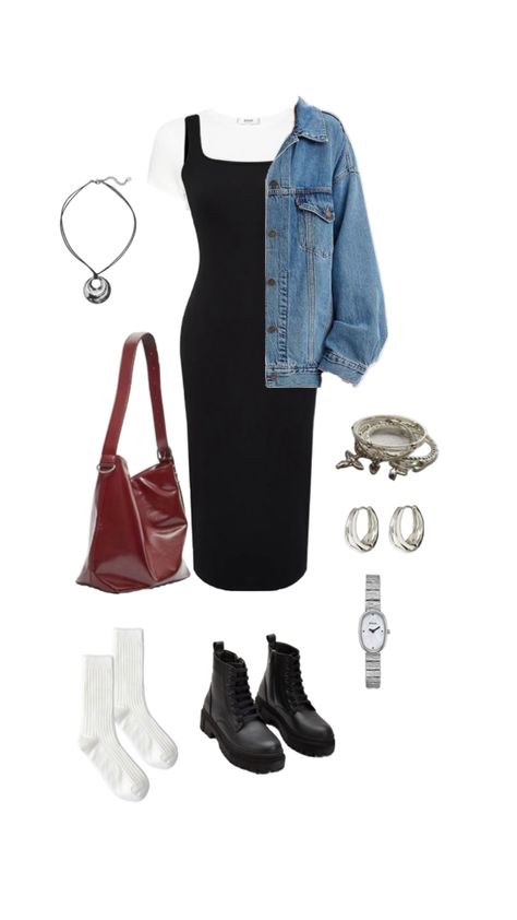 #denimjacket #blackdress #autumn #ootd #outfitoftheday Autumn Ootd, Denim Jacket Outfit, Jacket Outfit, Concert Outfit, Jacket Outfits, Outfit Of The Day, Denim Jacket, Black Dress, Cute Outfits