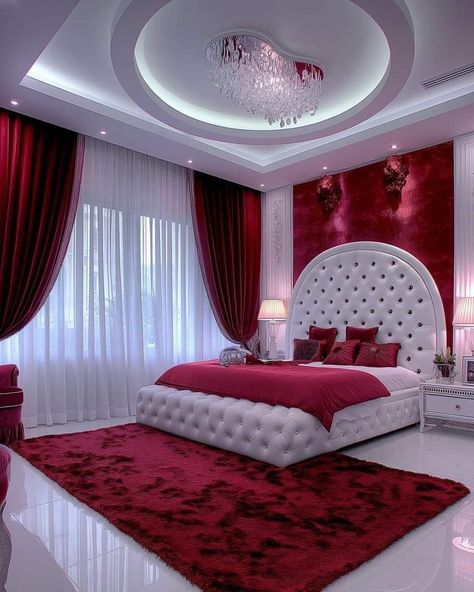 Bedroom Pop Design 2024, Classy Bedroom Decor Luxury, Classy Room Decor Luxury Bedroom Ideas, Red Rooms Bedroom, Red And White Bedroom Ideas, Red Bedrooms, Majestic Scenery, Lucky Wallpaper, Luxury Living Room Decor