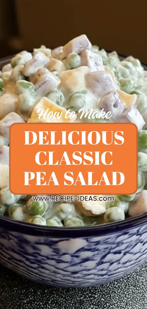 A delightful classic pea salad prepared with fresh ingredients. This appealing side dish is ideal for potlucks and picnics, perfect for any season. Classic Creamy Pea Salad, Pea Salad Recipes Cold, Pea And Cheese Salad, Classic Pea Salad, Creamy Pea Salad, Pea Salad With Bacon, Christmas Breakfast Casserole, Pea Salad Recipes, Bacon Fried Cabbage