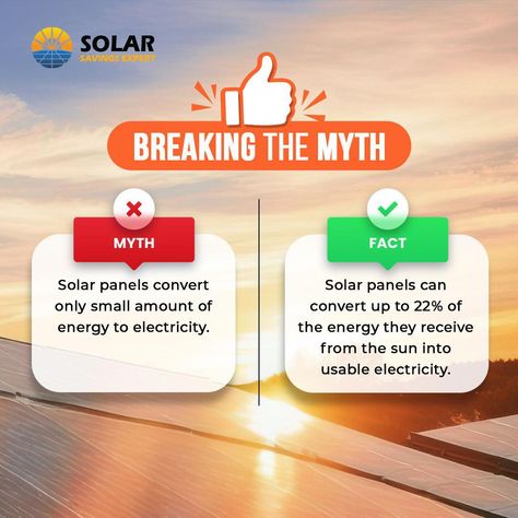 Myth busted! Contrary to popular belief, solar panels are highly efficient and can convert up to 22% of the energy they receive from the sun into usable electricity. Don't let misconceptions hold you back from experiencing the benefits of solar energy. Get your free Solar financial analysis report today. . . . #Mythbusted #solarpower #solarpanels #renewableenergy #energyindependence #greenenergy #sustainability #carbonfootprint #solarenergy #cleanenergy #s How Solar Energy Works, Solar Energy Design, Energy Facts, Dental Advertising, Solar Energy Facts, Myth Busted, Solar Panels For Home, Graphic Design Flyer, Solar Installation