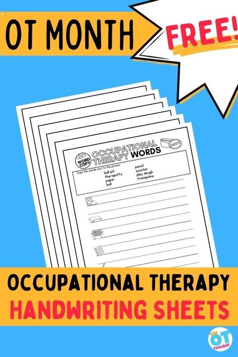 Work on handwriting with a focus on occupational therapy equiptment that kids are used to seeing in their OT sessions. This is great for handwriting skills, visual perceptual skills, and visual motor skills. Handwriting Games Occupational Therapy, School Occupational Therapy Activities, Occupational Therapy Worksheets, Occupational Therapy Equipment, Occupational Therapy Handwriting, Handwriting Games, Preschool Prewriting, Occupational Therapy Schools, Handwriting Sheets