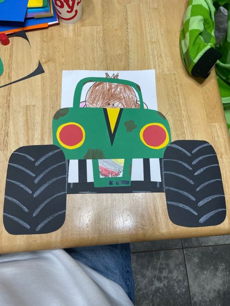 I used contruction paper to create this monster truck piece that is glued right onto the turkey page Monster Truck Turkey Disguise, Disguise A Turkey Monster Truck, Monster Truck Craft, Turkey Monster, Turkey In Disguise, Disguise A Turkey, Turkey Disguise Project, Preschool Pictures, Turkey Project