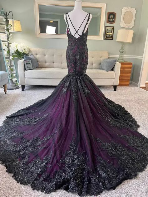 2 in 1 Black&Purple Wedding Dresses Mermaid Gothic Spaghetti Strap Bridal Gowns | eBay Black And Purple Wedding Dress, Black Purple Wedding, Wedding Dress 2 In 1, Black And Purple Wedding, Purple Black Wedding, Royal Purple Wedding, Dark Purple Wedding, Goth Wedding Dresses, Wedding Dress Reception