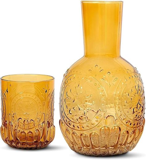 Amazon.com: elle decor 2 Pc Carafe Set | Bedside Night Water Carafe | Glass Pitcher and Cup that Doubles as a Lid | Glass Tumbler Perfect for Storing Water, Juice, and Other Drinks on Desktop/Shelf (Amber) : Home & Kitchen Glass Water Carafe, Bedside Water Carafe, Bedside Carafe, Tumbler Making, Storing Water, Carafe Set, Desktop Shelf, Wine Carafe, Coffee Carafe