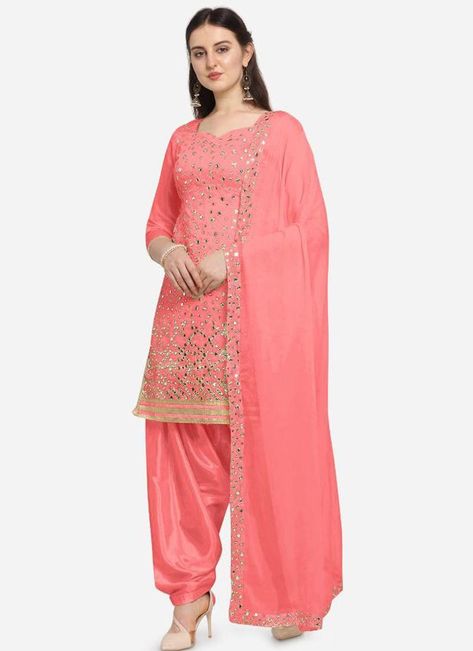 Be prepared to slip in the comfort zone of salmon faux georgette semi patiala salwar kameez. You can see some interesting patterns accomplished with embroidered, lace, mirror and resham work. Product Code: 104576 Price INR Rs2,400 Shop @ https://bit.ly/3G04XSb Patiala Dress, Patiala Salwar Kameez, Dress Designs For Girls, Patiyala Dress, Patiala Suit Designs, Salwar Pattern, Designer Party Dresses, Patiala Suit