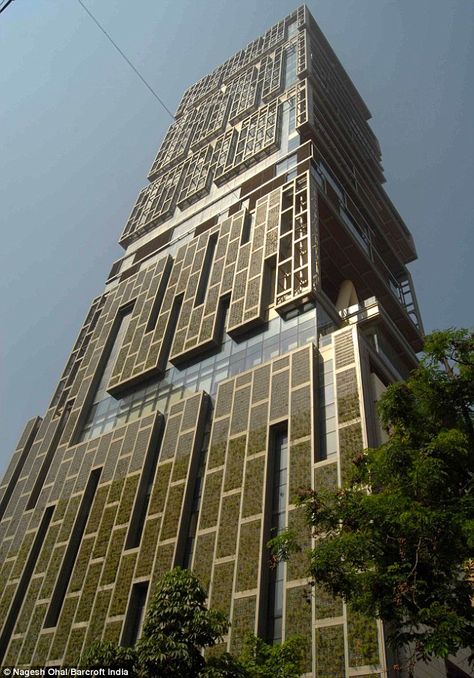 Abandoned: The 27-storey Antilla, built by Mukesh Ambani in Mumbai, India,uninhabitated reportedly because it its billionaire owner believes it would be bad luck if he moved   $27billion - Antilia Mumbai, Mythical Island, Floating Gardens, Reliance Industries, Billionaire Homes, Mukesh Ambani, Expensive Homes, Dream Cabin, Richest Man