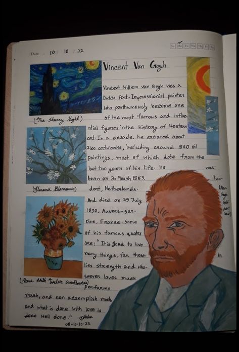 Van Gogh Journal, Art History Lessons, Commonplace Book, Van Gogh Paintings, Van Gogh Art, Post Impressionists, History Lessons, Western Art, Old Art