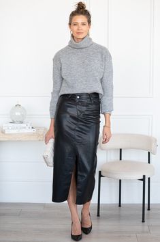 Midi Leather Skirt Outfit, Leather Midi Skirt Outfit, Leather Skirt Outfits, Long Leather Skirt Outfit, Faux Leather Skirt Outfit, Leather Pencil Skirt Outfit, Leather A Line Skirt, Long Leather Skirt, Leather Skirt Outfit