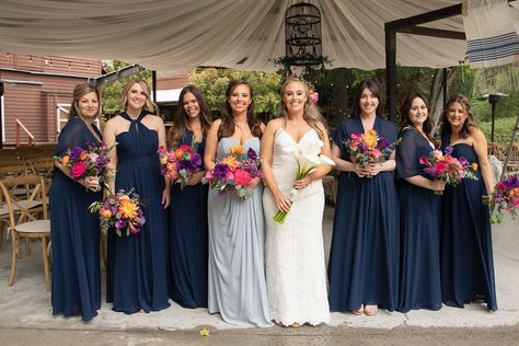 Mismatched Navy Bridesmaid Dresses, Navy Blue Bridesmaids Dresses, Bridesmaids Blue, Dark Blue Bridesmaid Dresses, Blue Bridesmaids Dresses, Bright Wedding Colors, Navy Blue Bridesmaids, Hacienda Wedding, Navy Bridesmaids