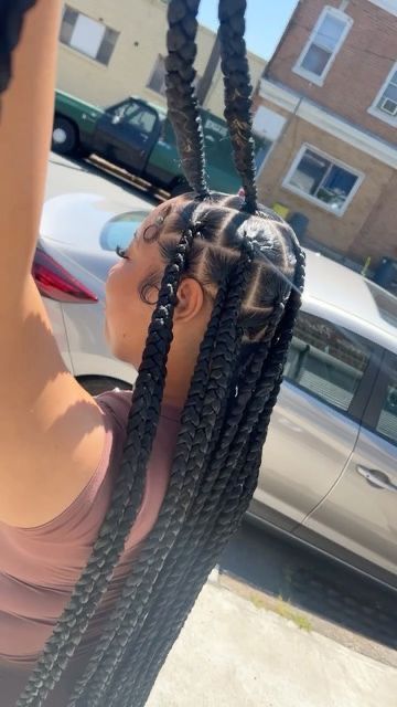 Jumbo Parts Small Braids, Jumbo Knotless Box Braids With Bohemian Curls, Large Knotless Braids Parts, Extra Large Knotless Box Braids With Curls, Small Jumbo Knotless Braids, 613 Jumbo Knotless Braids, Cute Jumbo Knotless Braids, Knotless Box Braids Medium Big Parts, Jumbo Knotless Braids Styles