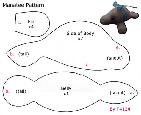 manatee pattern! I love who ever made this! I made a manatee before but I did not have a good pattern! Felt Animal Patterns, Felt Crafts Patterns, Soft Toy Patterns, Cute Sewing Projects, Animal Sewing Patterns, Plushie Patterns, Sewing Stuffed Animals, Plush Pattern, Sewing Toys