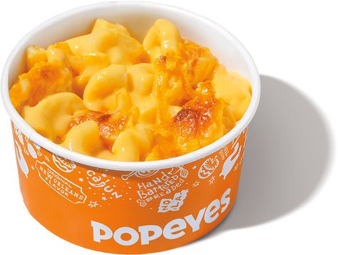 NEW ITEM: Homestyle Mac and Cheese from Popeyes. See the full nutrition facts, weight watchers points and allergies on our website. #fastfood #nutrition Mac And Cheese Packaging, Copycat Popeyes Mac And Cheese, Popeyes Mac And Cheese, Popeyes Mac And Cheese Recipe, Popeyes Food, Popeyes Menu, Cheese Packaging, Fast Food Menu, Fast Food Items