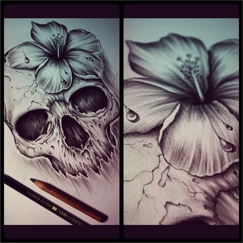 I freaking love this!! Not a skull person but I could live with this for the rest of my life!! Hibiscus Tattoo, Lily Tattoo, A Skull, Skull Tattoos, Trendy Tattoos, Love Tattoos, Skull Art, Beautiful Tattoos, Tattoo Sketches