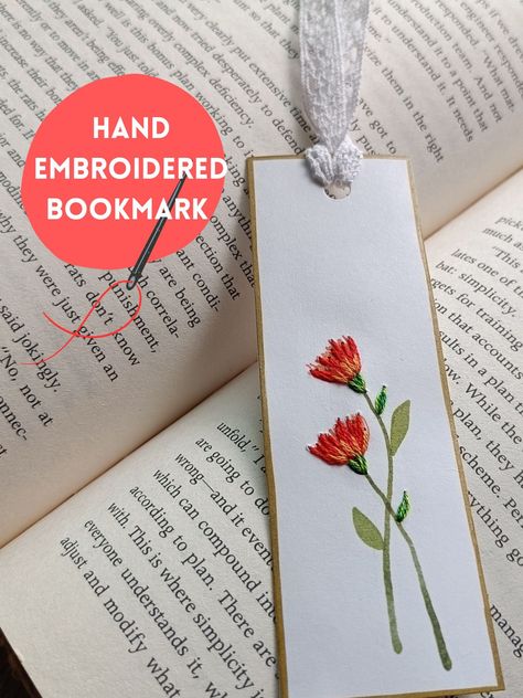 Bookmarks with flowers and minimal hand embroidery. These Botanical bookmarks are hand embroidered with Love.(Gift for bookworms) Bookmarks With Flowers, Embroidery Bookmark, Minimal Embroidery, Hand Embroidered Gifts, Hand Embroidery Flowers, Thread Painting, Gifts For Bookworms, Bookmarks Handmade, Flora And Fauna