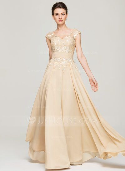 [£ 118.00] A-Line/Princess V-neck Floor-Length Chiffon Lace Evening Dress (017092341) Marine Ball Dresses, Mother Of Groom Outfits, Bride Ideas, Alternative Wedding Dresses, Sequence Dress, Mother Bride, Cheap Evening Dresses, Evening Dresses Short, Mob Dresses