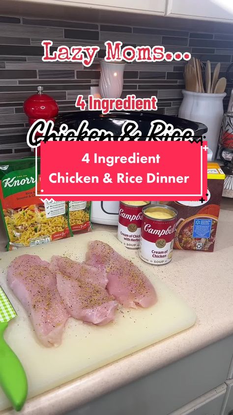 4 Ingredient Crockpot Chicken & Rice! This amazing Crockpot Link is i... | chicken and rice crock pot | TikTok Knorr Rice Crockpot, Chicken And Knorr Rice Crockpot, Broccoli Rice Crockpot, Knorr Crockpot Recipes, Crockpot Rice A Roni And Chicken, Crockpot Chicken And Knorr Rice, Chicken And Knorr Rice Recipes, Chicken And Rice In The Crockpot, Crockpot Recipes Chicken And Rice