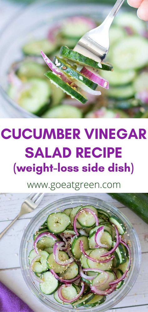 Vegan cucumber vinegar salad with onion and sesame seeds in a bowl tossed with simple dressing prepared as a side dish for lunch or dinner. Cucumber Vinegar Salad, Cucumber Vinegar, Vegan Cucumber, Vinegar Salad, Eat Green, Homemade Tahini, Tahini Recipe, Asian Cucumber Salad, Simple Dressing