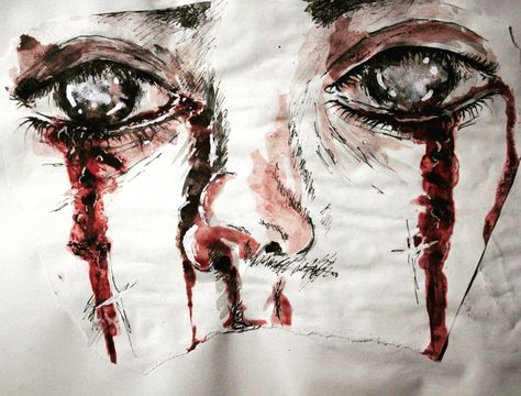 Blind Eyes Art, Dead Eyes Drawing, Creepy Watercolor Art, Eye Bleed, China Watercolor, Blood Tears, Intrusive Thoughts, Blind Eyes, Blood Art